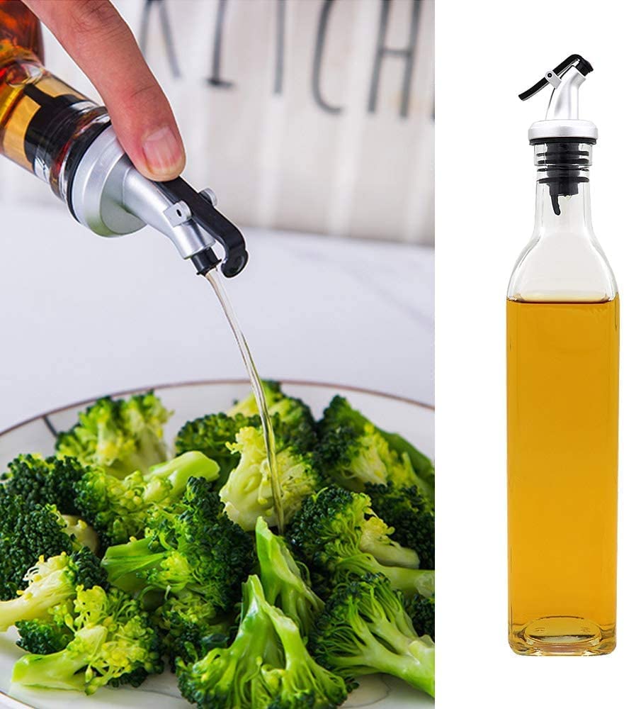 Xariya Oil and Vinegar Dispenser Bottle for Kitchen, Glass Oil Bottle, Kitchen Oil Container, Oil Pourer with Funnel (Pack of 2pc Oil Bottle + 1 Pc Funnel) Transparent | Glass, 500 Milliliter 4