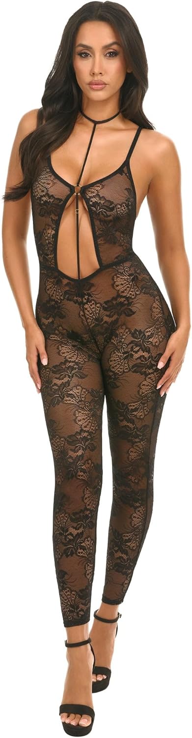 Oh là là Chéri Women's Presley Soft Cup Lace Bodysuit with Collar and Ring Detail 54-12044