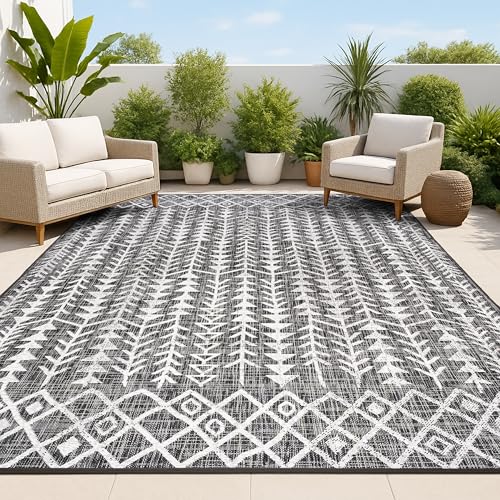 Image of JONATHAN Y Bohemian Geometric Indoor Outdoor Area Rug 5X8 Black /Ivory, Tokay for Backyard, Patio, Porch, Easy-Cleaning, High Traffic, Pet-Friendly, Non-Shedding (SMB132E-5)