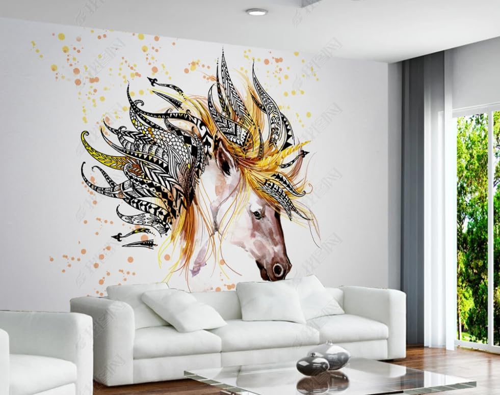 Papier peint intissé tête de destrier abstrait - Poster géant mural de salon 250x175 cm
