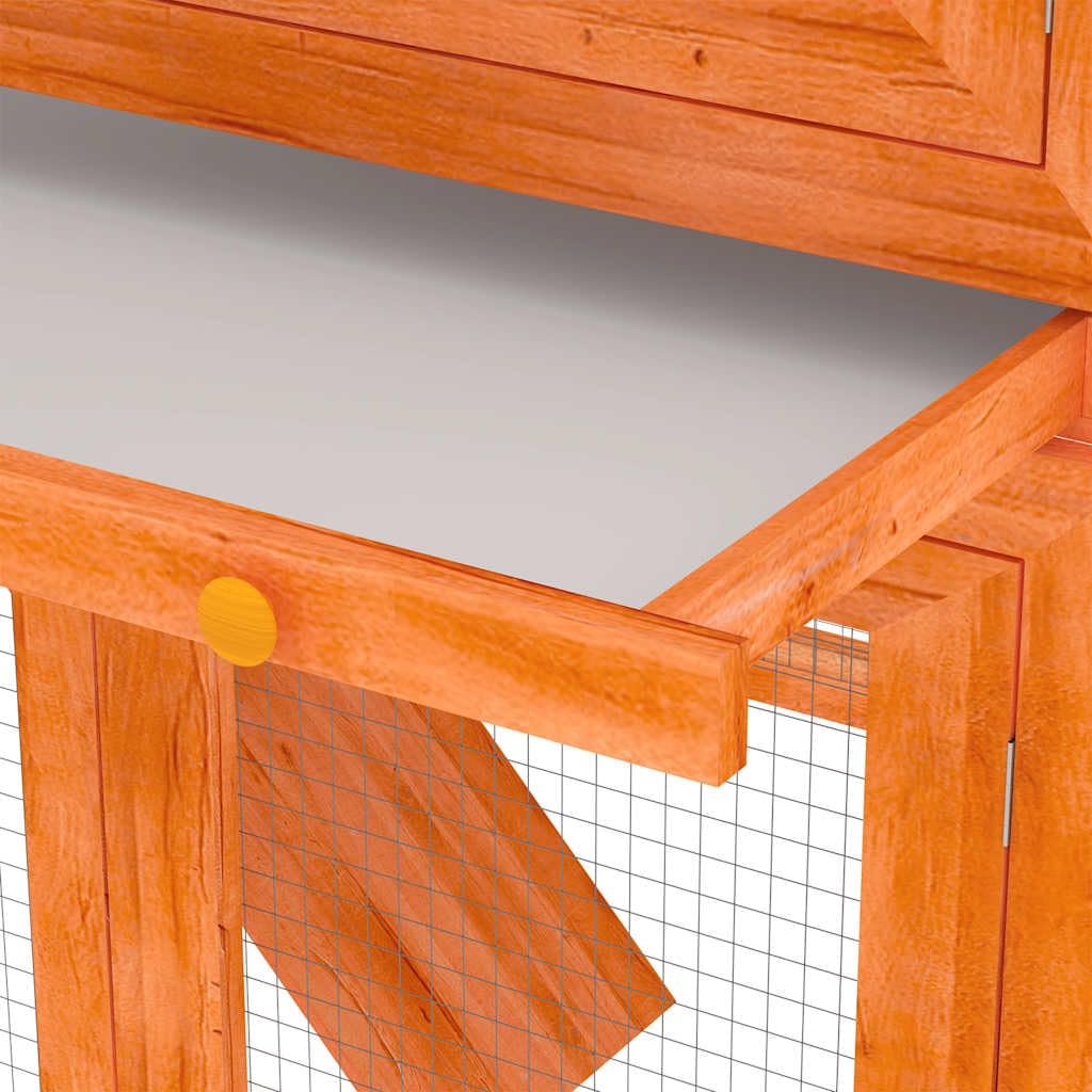Kleintierstall aus lackiertem Tannenholz 130x68x105 cm mit 2 Etagen, wetterfestem Dach und Drahtgitter, Kaninchenstall für Hasen, Nagerheim, Freilauf und Outdoor-Behausung