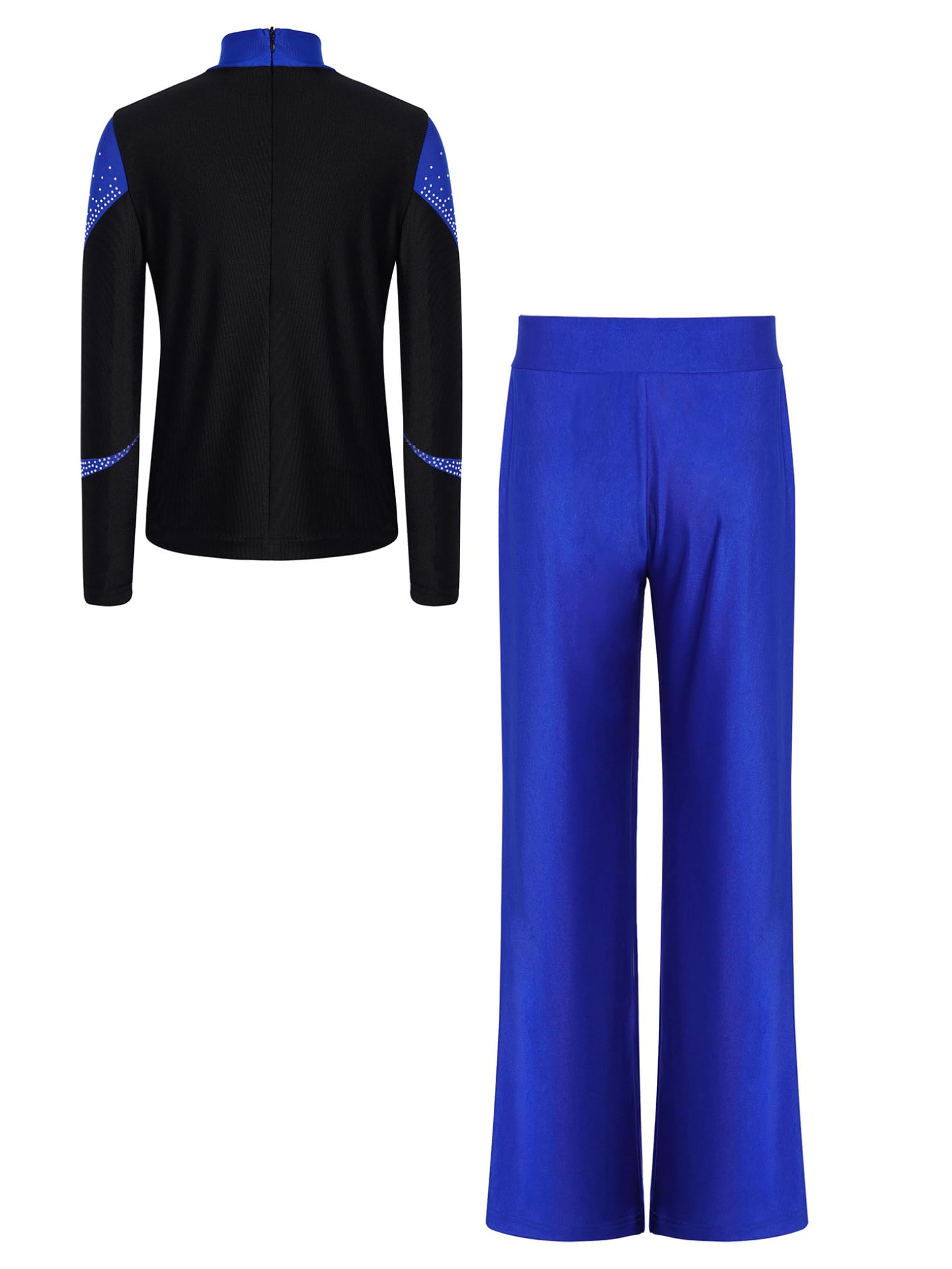 Eiskunstlaufanzug Kostüm Kinder Junge Mädchen Langarm Rollkunstlauf Oberteil Strass Glitzer Tanzhemd High Waist Tanzhose Turnhose Gymnastik Trainingsanzug