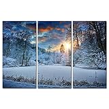 Modern Canvas Painting Wall Art Snowfield Winter Snow Forest Tree Sunrise sunset Landscape Mountain & Tree Print on Canvas Artwork Wall Decor (A)