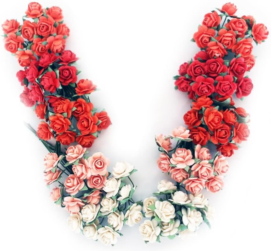 100 pcs Mini Rose Mixed Roses Mixed Orange Red White Five Color Mulberry Paper Flower 15-18 mm Scrap Booking Wedding DIY Craft Supplies Card - Image 6