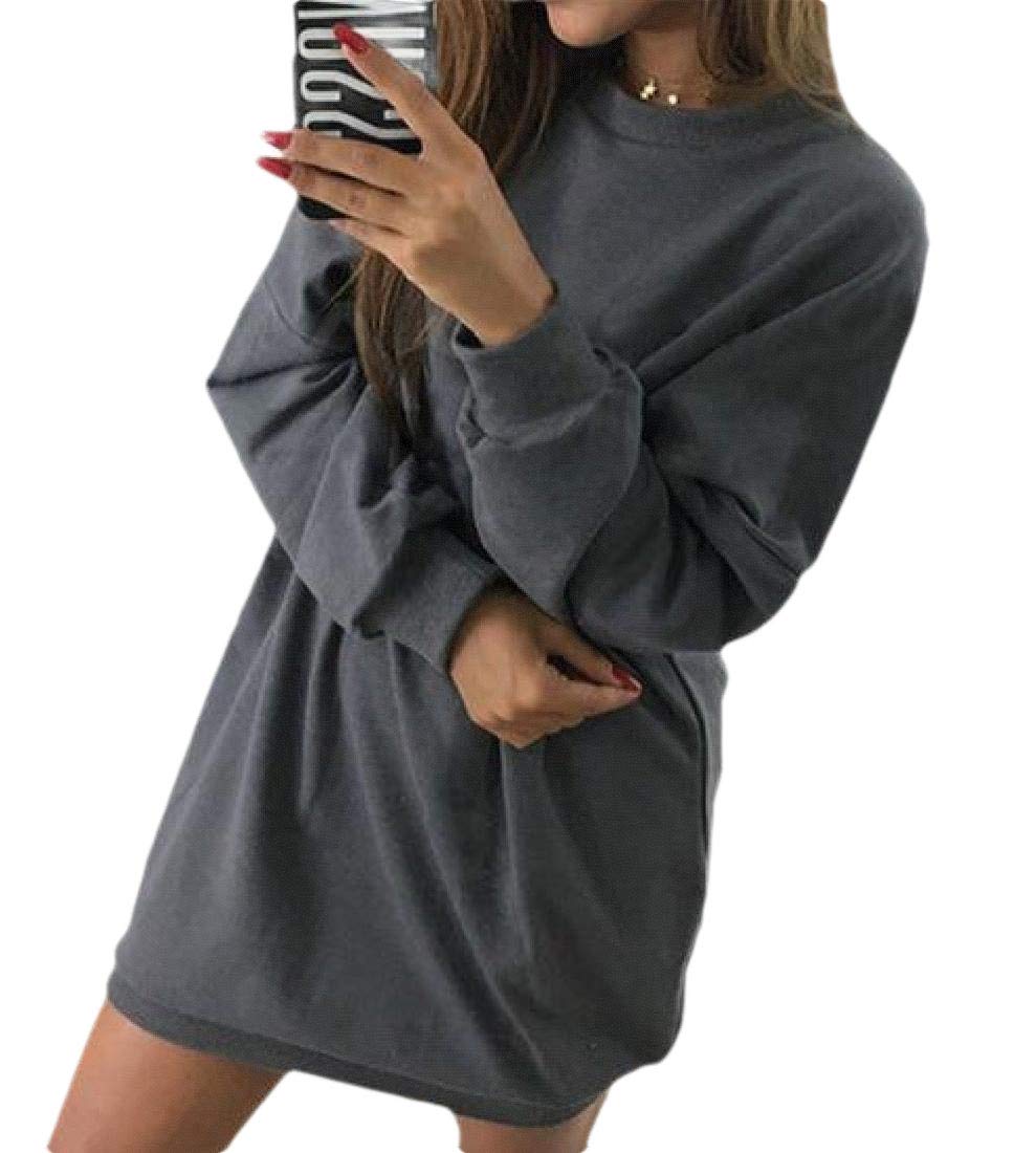 desolateness Womens Round Neck Warm Loose Pullover Long Sleeve Casual Tops Sweatshirt Dress