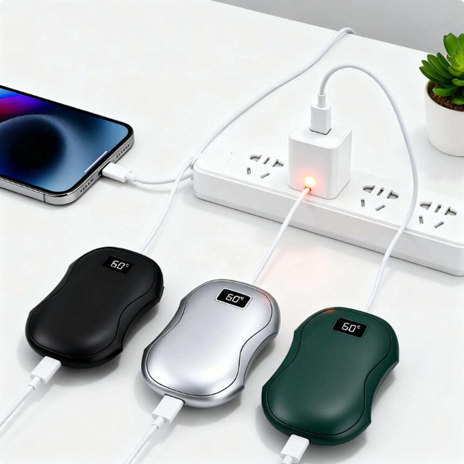 Scaldamani Ricaricabili (Confezione da 2), Magnetici, Power Bank Ricaricabile, 3 Configurazioni, per Guanti E Tasche, Regalo di Natale Perfetto per DonnaBlack,One Size
