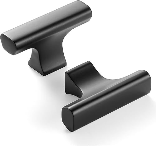 Paquete de 10 pomos de gabinete de 2 pulgadas con T-Bar color negro mate, pomos de cajón negros, tiradores de gabinete negros, ZK1303, herrajes de
