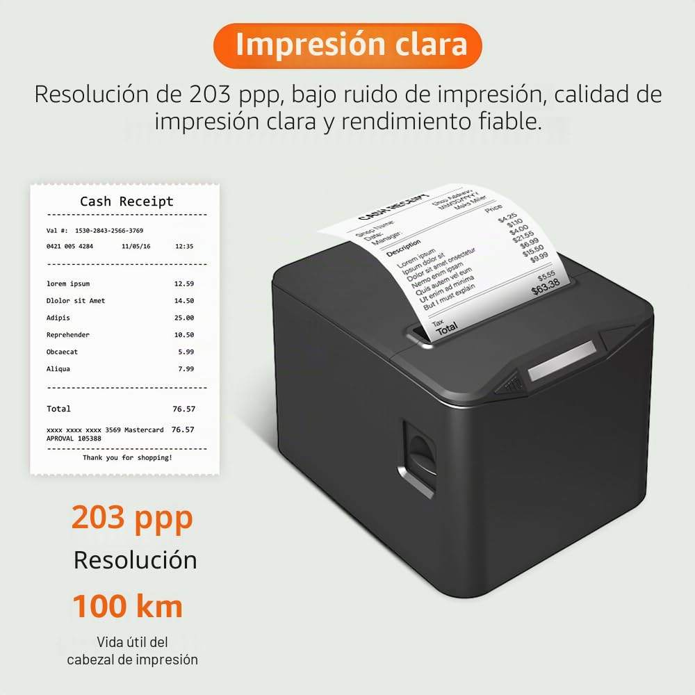 Bisofice Impresora de recibos de 80 mm, Impresora térmica de recibos con conexión USB+LAN, Impresora Ticket de caja compatible con Command ESC/POS para restaurantes, supermercados, comercio