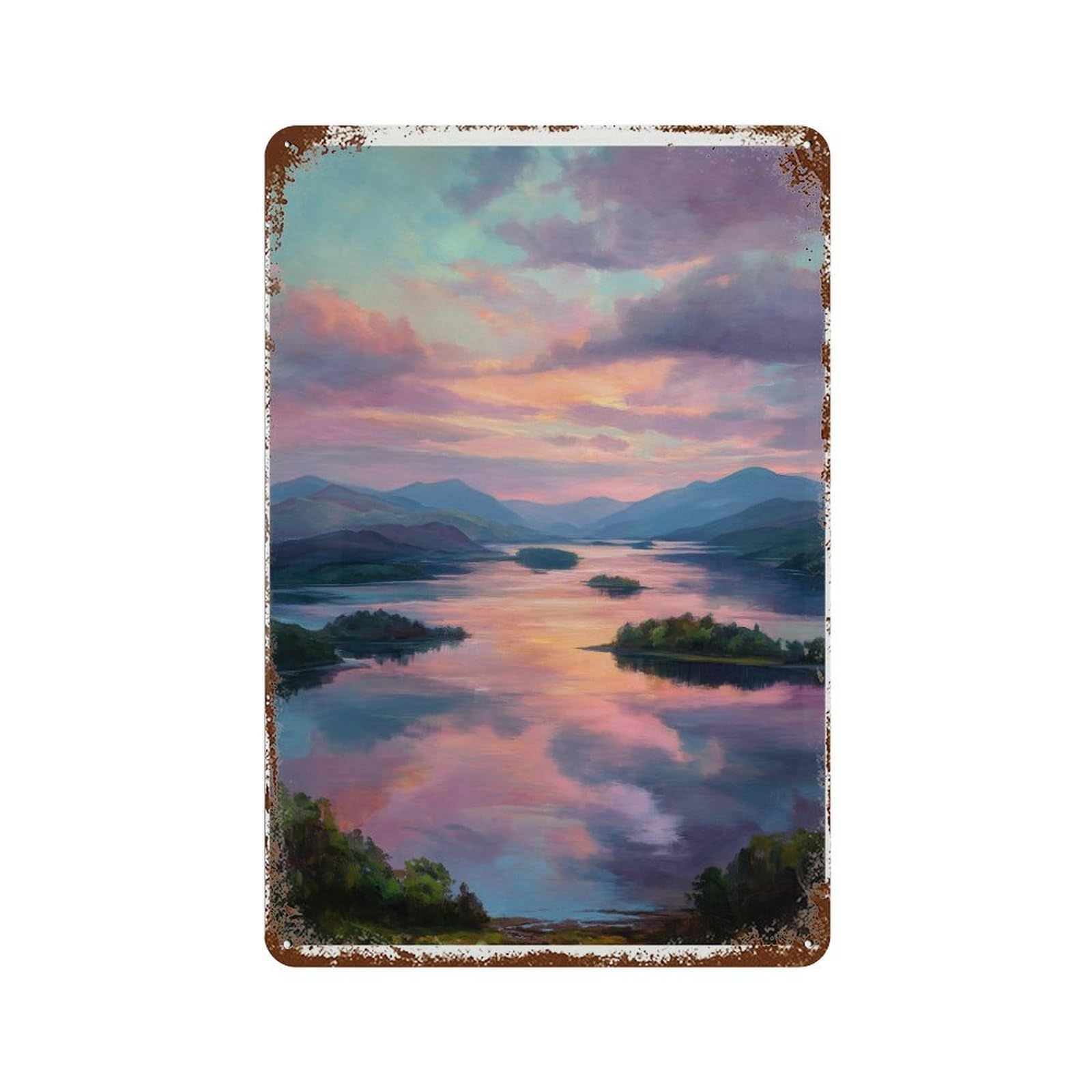 xiaoxiaoshen Loch Lomond Scotland Watercolor Travel – Serene Highland Lake Sunset Wall Decor Art Metal Tin Poster Modern Home Decor Art Home Bar Shop Decorations Vintage Sign 30x20cm