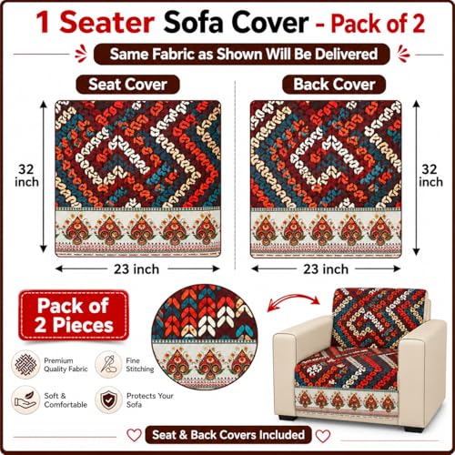 Image of KINGLY Sofa Cover 1 Seater Fully Covered | Stretchable Anti-Slip Slipcover | Washable Furniture Protector | Multicolor | Seat & Back | Set of 2Pc