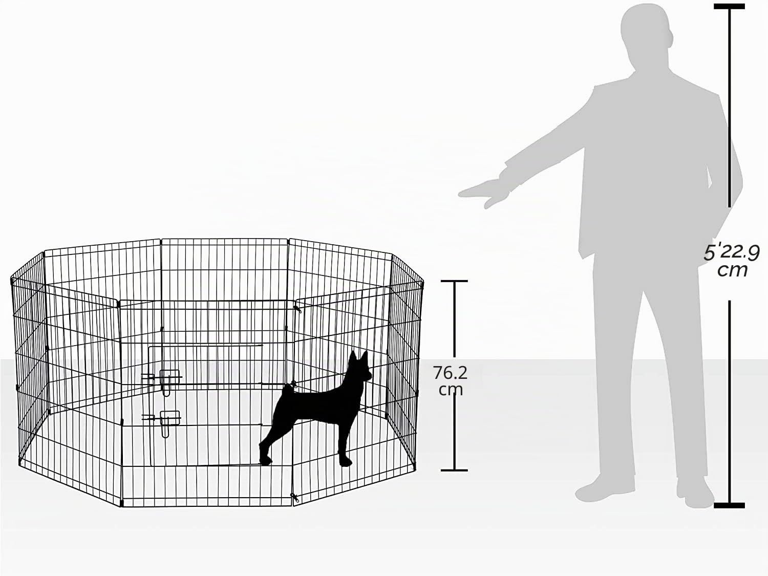 Underdog Corralito de 8 Paneles Adecuado para Perros/Cachorros/Gatos y Conejos, Plegable, Ideal para Uso en Interiores y Exteriores, Corral de Juegos para Cachorros (76 cm, Negro)