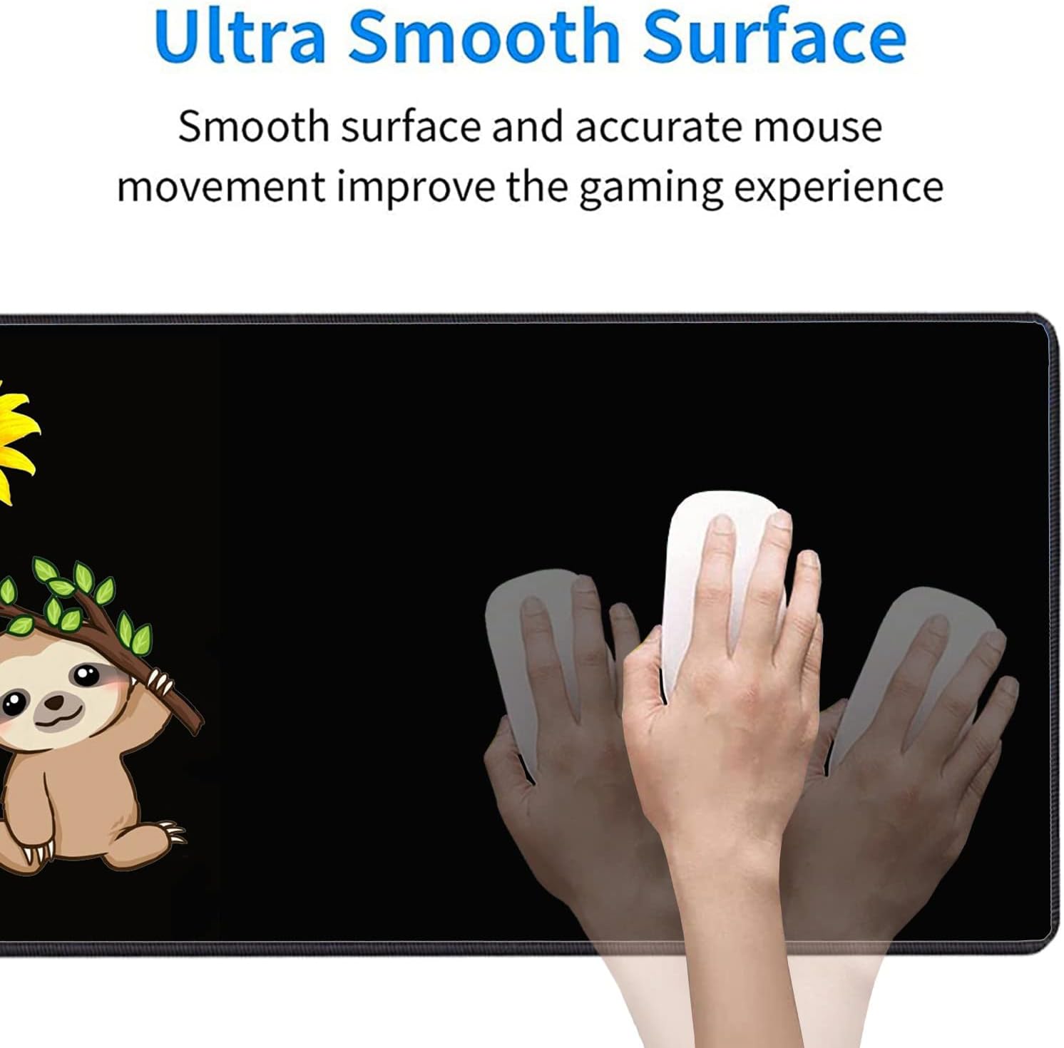 Large Gaming Mouse Pad, Keyboard Wrist Rest pad + Mouse Wrist pad + Coaster Set Extended Waterproof Non-Slip Table mat Suitable for Home Office Learning Games - Sunflower and Sloth