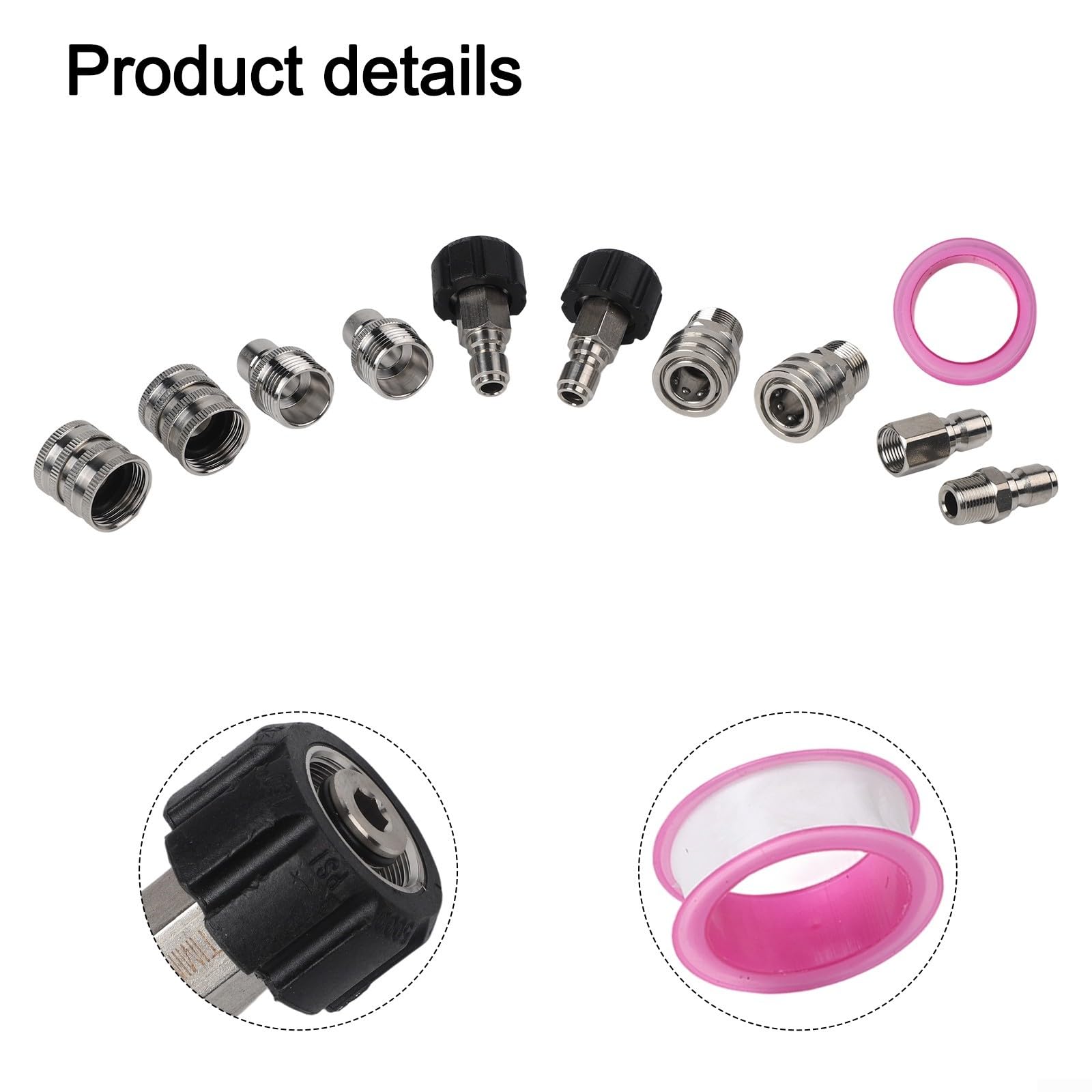 Adapter do myjki wysokociśnieniowej ze stali nierdzewnej M22-14 z szybkozłączką 3/8", wytrzymałe akcesoria do maszyn czyszczących i węży, srebrny, 10-częściowy zestaw