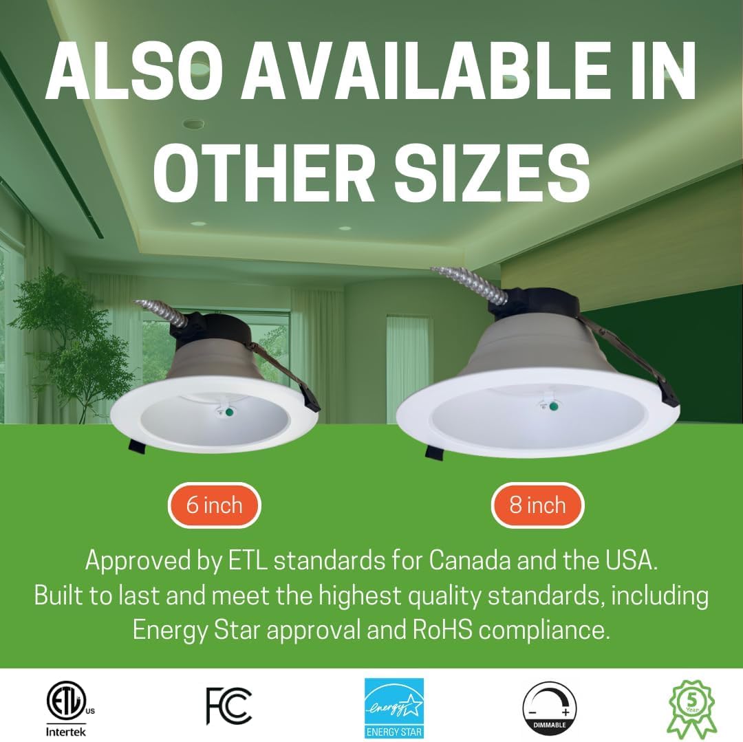 E2 LIGHTING 8-Pack 6 Inch LED Recessed Downlight w/Emergency Battery, 8W–16W & 3 CCT Tunable 30K/40K/50K, Dimmable Commercial Ceiling Light Fixture, 800–1600 Lumens, 120–277V (8)