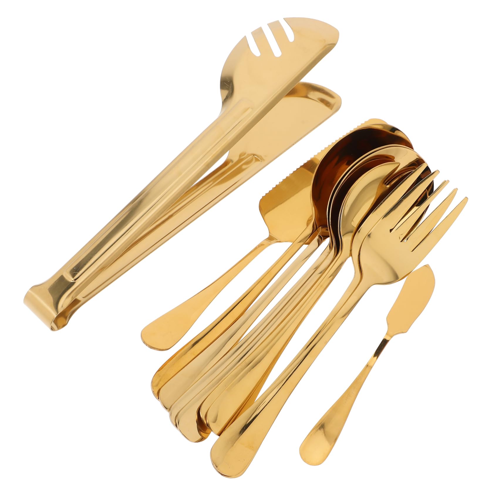 PRETYZOOM Edelstahl Servierbesteck 11 Stück Wiederverwendbar für Partys Gastronomie mit Gabeln Löffeln Tortenheber Goldfarben