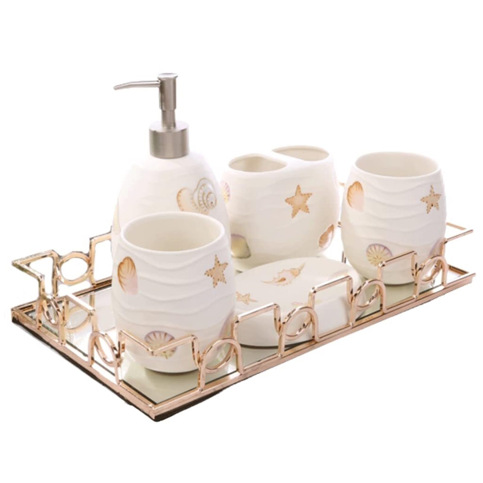 Accesorios de baño marinos para organizar el lavabo con dispensador esmaltado