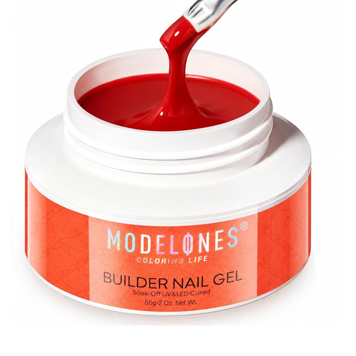 modelones Gel Builder for Nails, Red Hard Gel 2oz- High Hardness for Sculpting Nail Extensions, Apex Building, & Overlays, 10-in-One U V/LED Cured, DIY Art Manicure Home & Salon