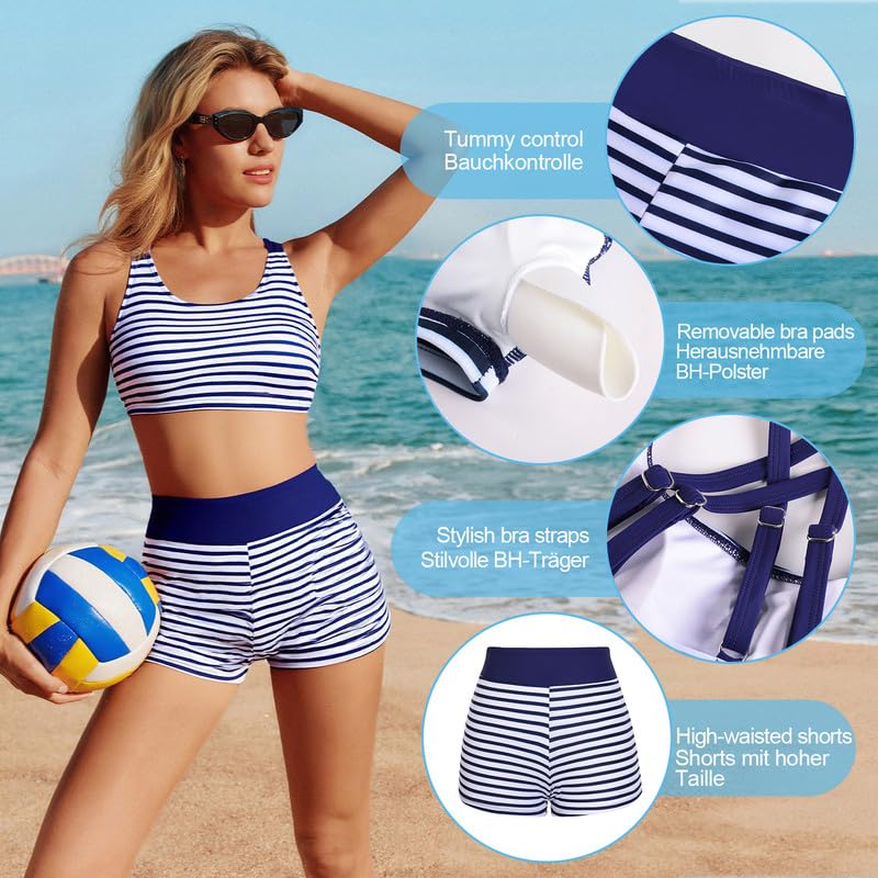 JASAMBAC 3-częściowy strój kąpielowy tankini dla kobiet strój kąpielowy tank top z topem bikini zestaw szortów