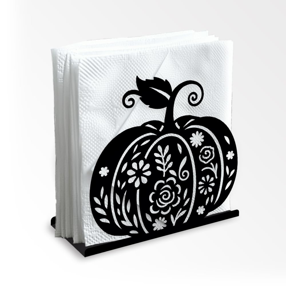 Doodlream Pumpkin Decorative Black Metal Napkin Holder for Table, 13.5 x 12.5 x 5 cm Standing Napkin Holder for Home Kitchen Restaurant Picnic Party Coffee Bar Dining Room