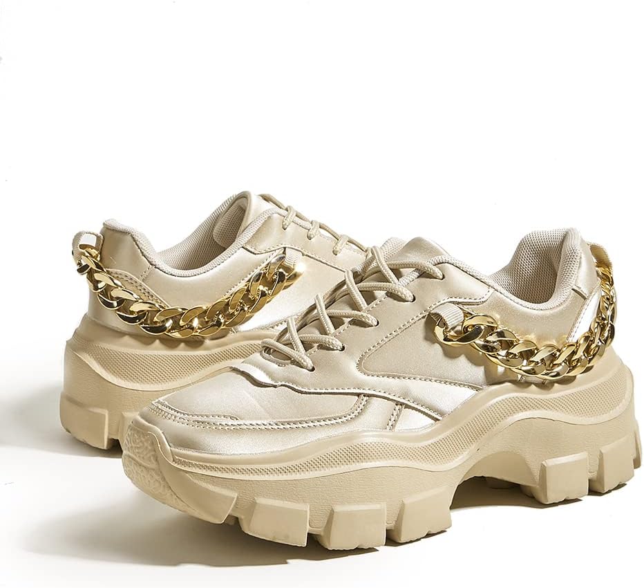 LUCKY STEP Women Chunky Platform Dad Colorblock White Neon Green Fuchsia Hologram Silver Casual Lace-Up Walking Sneakers - Image 7