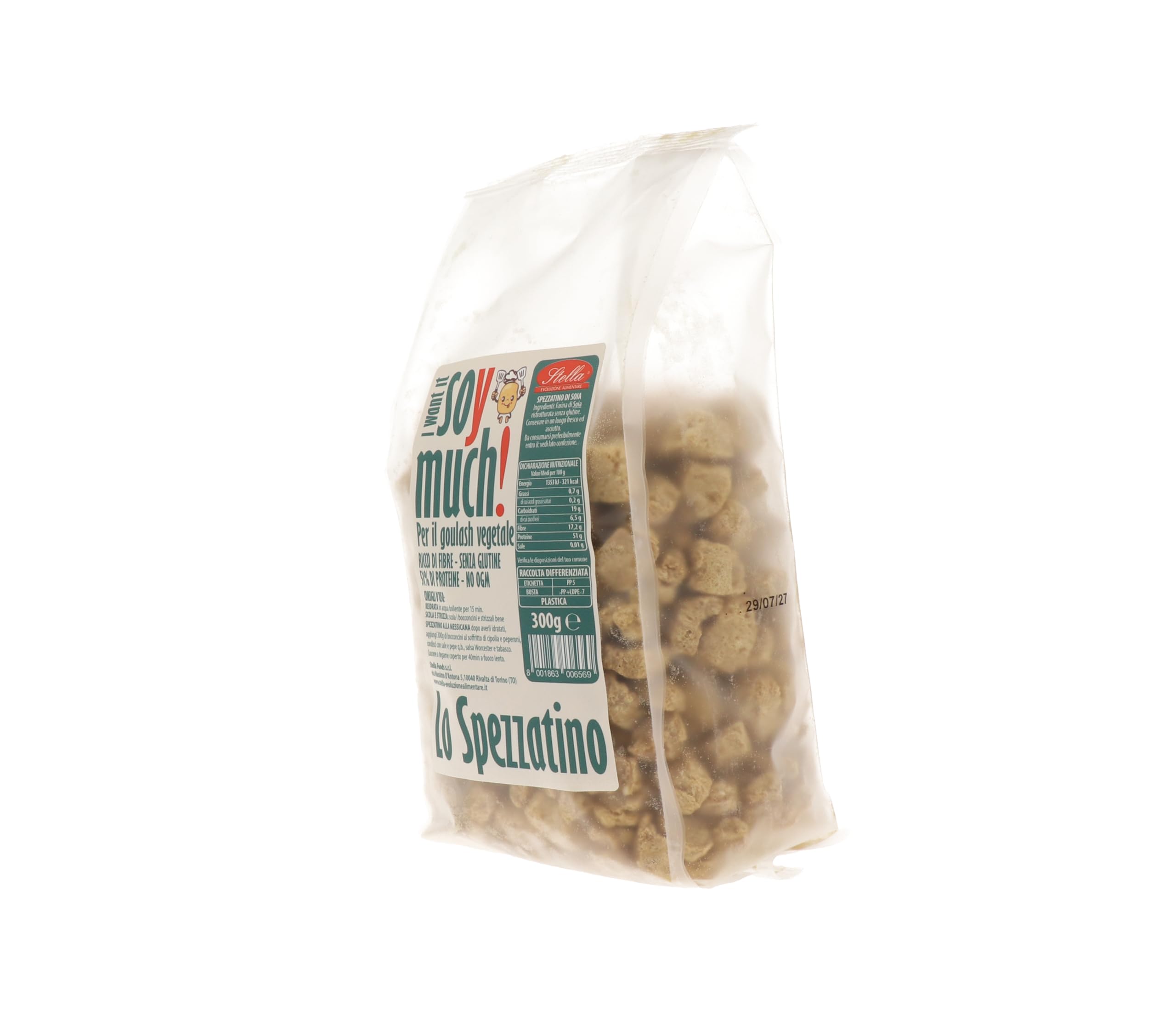 Spezzatino di Soia Vegetale | Bocconcini Vegetali di Soia Senza Glutine | 6 x 300g | 51% Proteine | Pacco da 6 Confezioni | Senza Aromi | Stella Foods