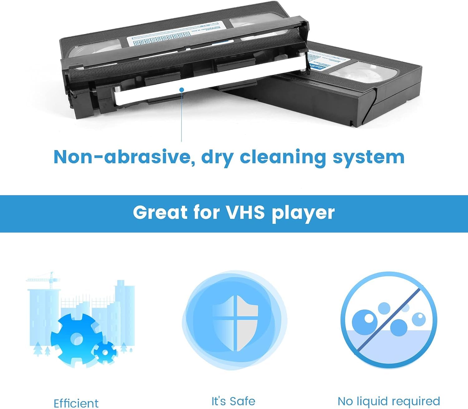 VCR VHS Head Cleaner Cassette Tape Cleaner Strumento di Pulizia della Testa del Lettore Video Riutilizzabile per la Tecnologia Secca, Nessun Nastro Akcesoria do czyszczenia głowic
