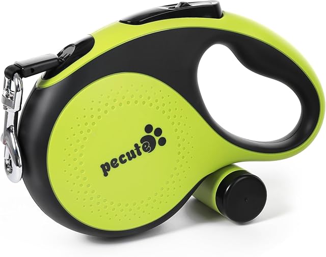 pecute Retractable Dog Leash with Poo Bag Holder, 8m/26.2ft Dog Leash with 360° Tangle-Free Extended Leash, Anti-Slip Handle and Quick Brake Button, Suitable for Dogs Up to 110lbs/50kg in Weight