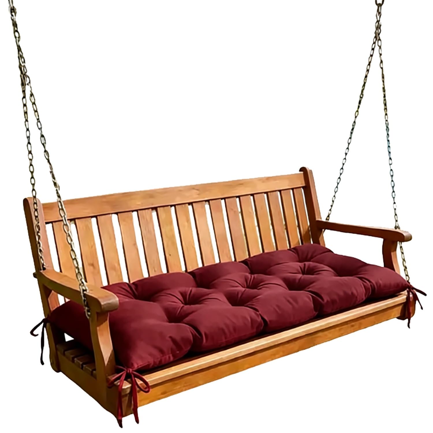 JORTUIO Swing Bench Cushion 8cm Thick, Garden Patio Non Slip Tufted Seat Pad With Ties, High Resilience PP Cotton Filled Seat Cushion For Indoor Outdoor, Window Park Bench(Burgundy,180x50cm/70x20in)