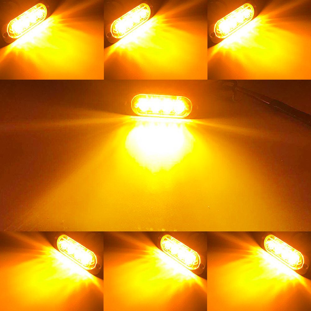 Teguangmei 4pcs Ultra Mince 6LED Lumières Stroboscopiques D' Urgence Bleu Danger Balise Avertissement Clignotant Lumières Universelles Pour Voiture Véhicule Camion 12-24V