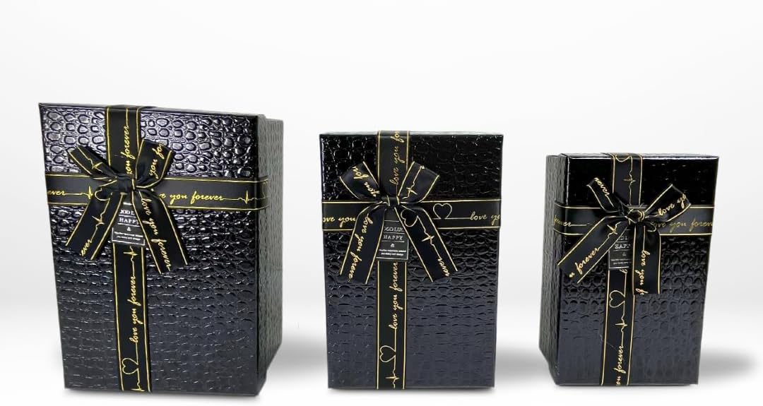 the peach tree Elegant Treasure Gift Box Set" – Black Leather Textured -Rectangular