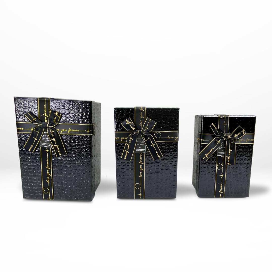 the peach tree Elegant Treasure Gift Box Set" – Black Leather Textured -Rectangular