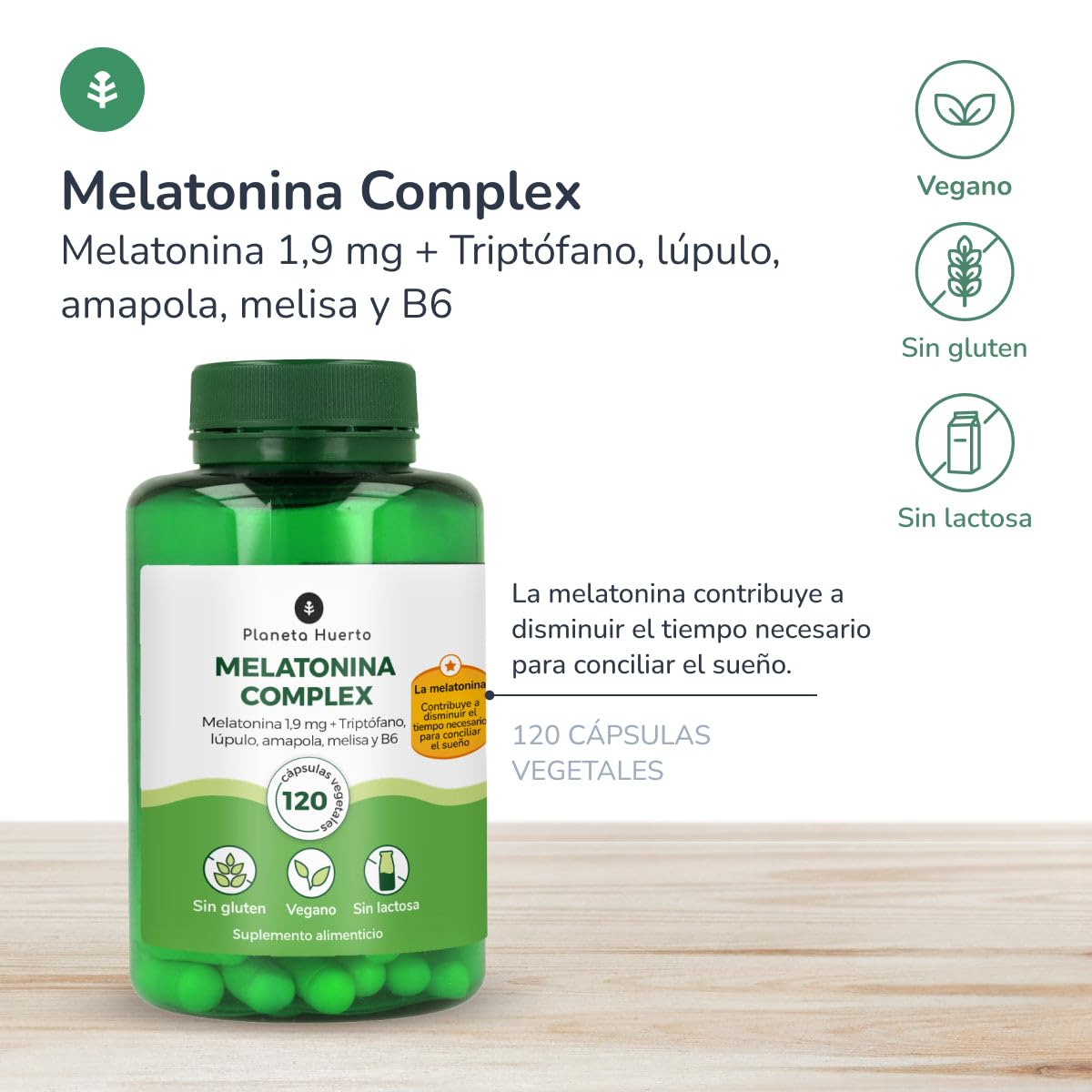 PLANETA HUERTO | PACK 2x Melatonina Complex Natural 60 cápsulas – Melatonina Complemento Alimenticio para Dormir Mejor, Conciliar el Sueño Rápido y Combatir el Insomnio y Jet Lag