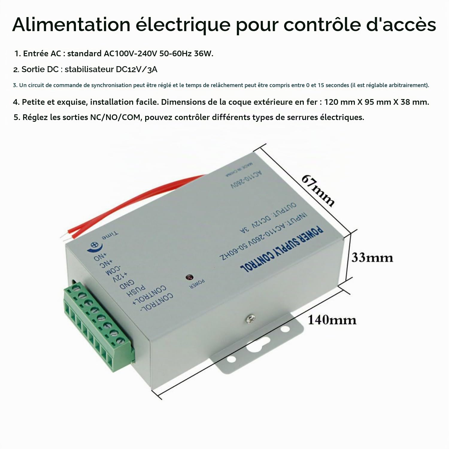 YAVIS Kit Système de Contrôle d'accès RFID Programmable Clavier de Contrôleur en Métal, Housse étanche, 180kg Serrure Magnétique Electriqueavec DC 12V 3A Alimentation, Bouton EXIT, Keyfobs ID 10pcs