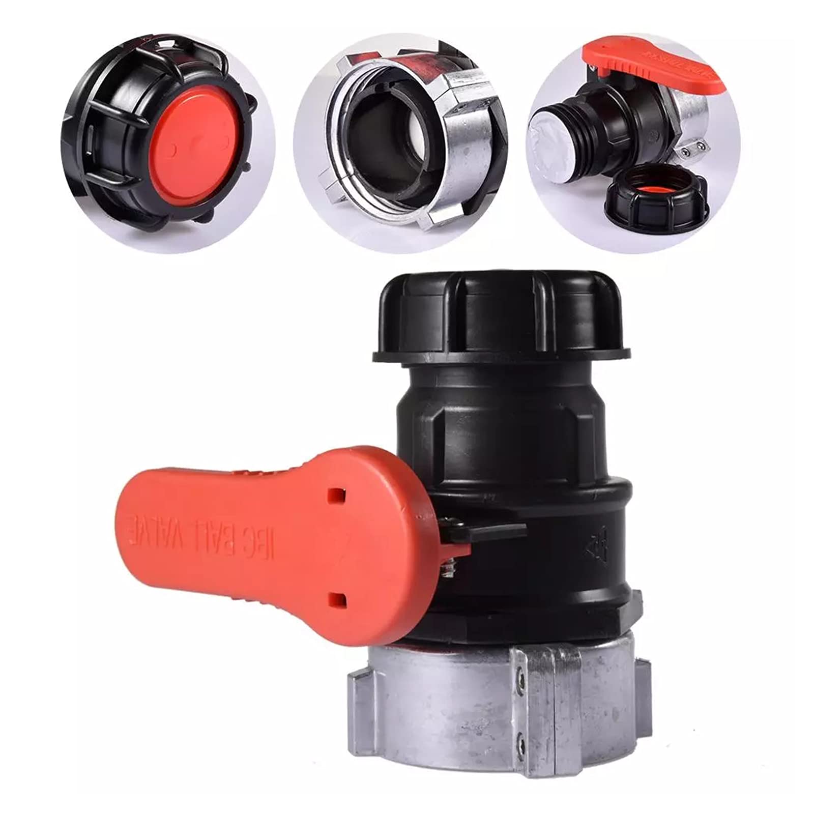 IBC, zawór kulowy, adapter odpływowy, części przyłączeniowe, do ogrodu, kranu, wylot śrubowy, wąż do zbiornika na deszczówkę DN50 (75 mm)