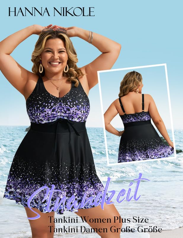 Hanna Nikole Tankini Maillots de Bain Deux pièces Grandes Tailles pour Femmes, Robe de Bain avec Short de Bain