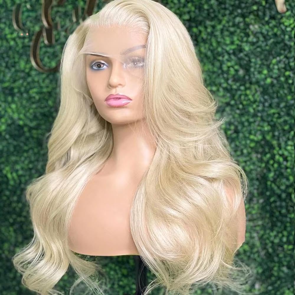 Haarpflege Leimlose Blonde 26“ Lange Gewellte Lace-Front-Perücke Mit 180 Dichte Für Frauen Vorgezupft Hitzebeständig Täglich