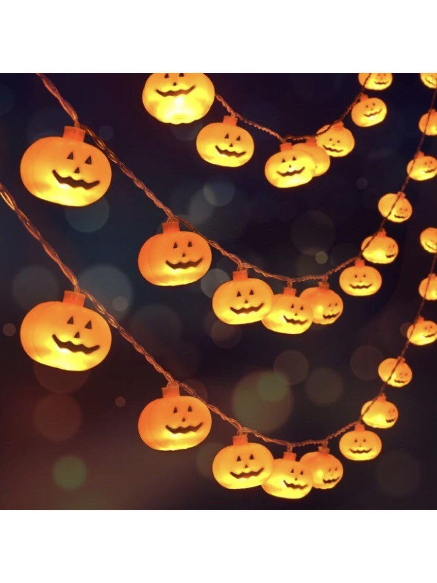 Halloween Pumpkin String Lights, 19.8 Ft 40 Orange LED Lights, Halloween Decorations Wall Lanterns USB Operated Party Decor