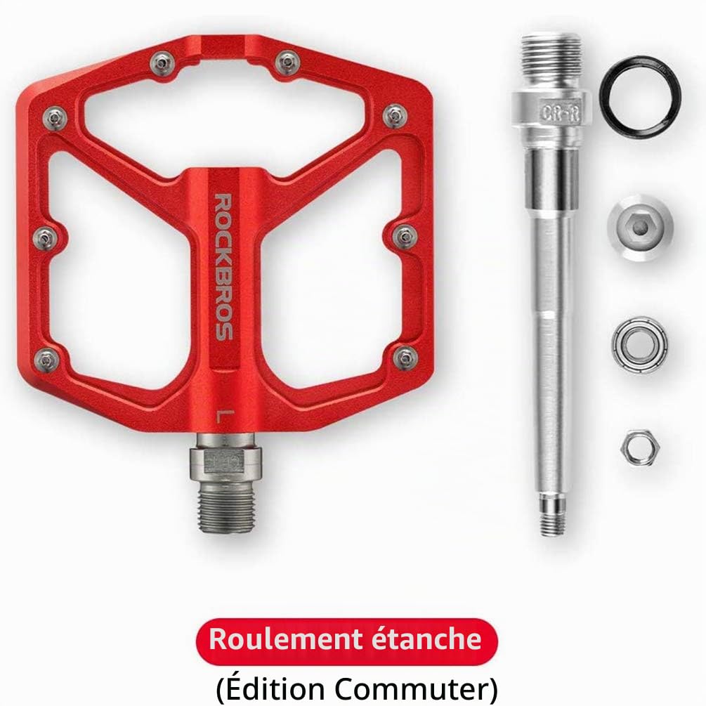 ROCKBROS Pédales Plates VTT 9/16" Alliage d'Aluminium Cyclisme Bleu Noir Rouge Ti Violet