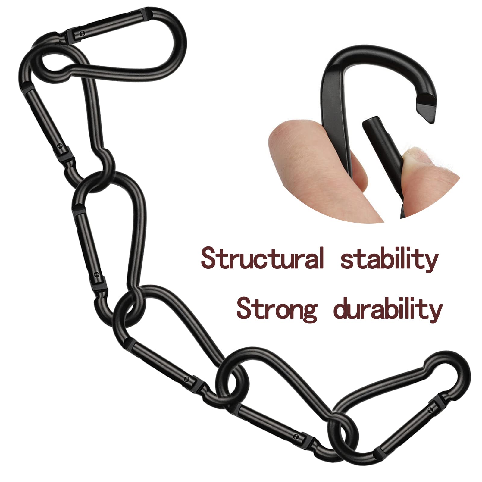 8 Mousquetons Miniatures 44x19mm - Connecteurs Rapides Noirs Pour Sac à Dos, Camping, Clés