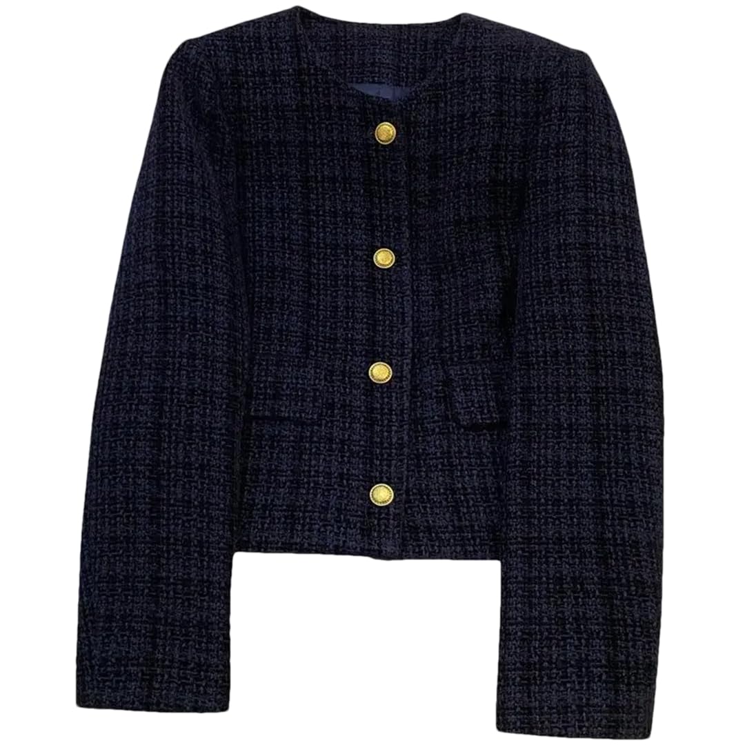 WomenS Casual Short Suit Jacket Wide-Waisted O-Neck Long Sleeve Single Breasted Top