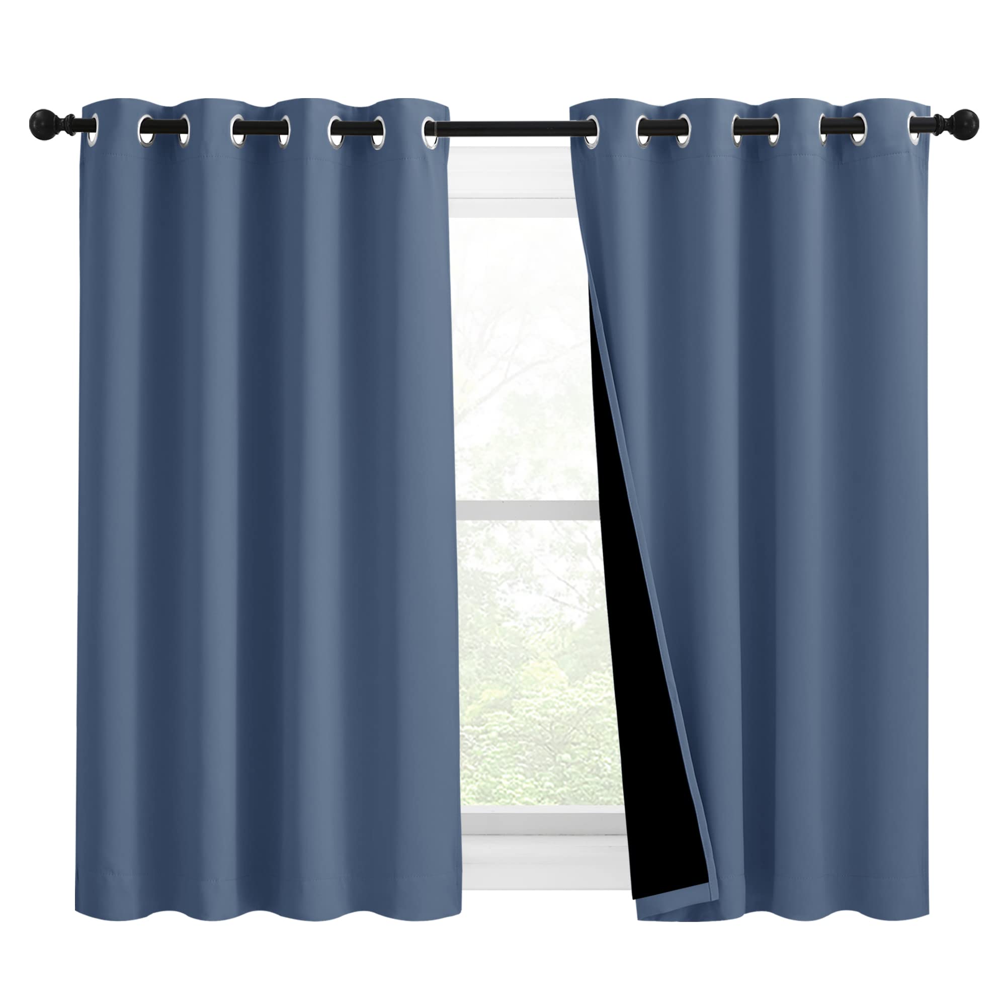 NICETOWN Stone Blue 100% Blackout Curtains 54 inches Long, Thermal Insulated Full Blackout 2-Layer Lined Drapes, Energy Efficiency Window Draperies for Boy's Room (2 Panels, 46-inch W)