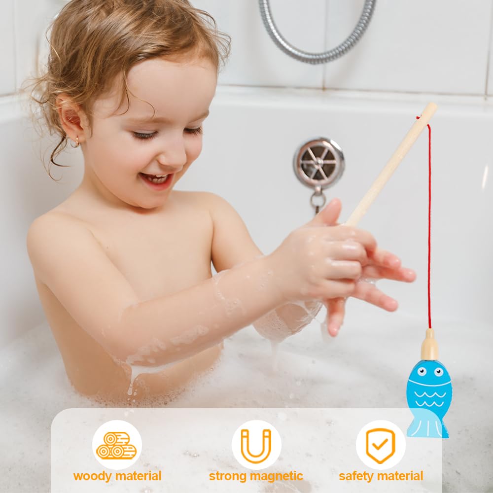 10 Cannes à Pêche Magnétiques En Bois – Jeu éducatif Aimanté Pour Enfants – Cadeau Anniversaire