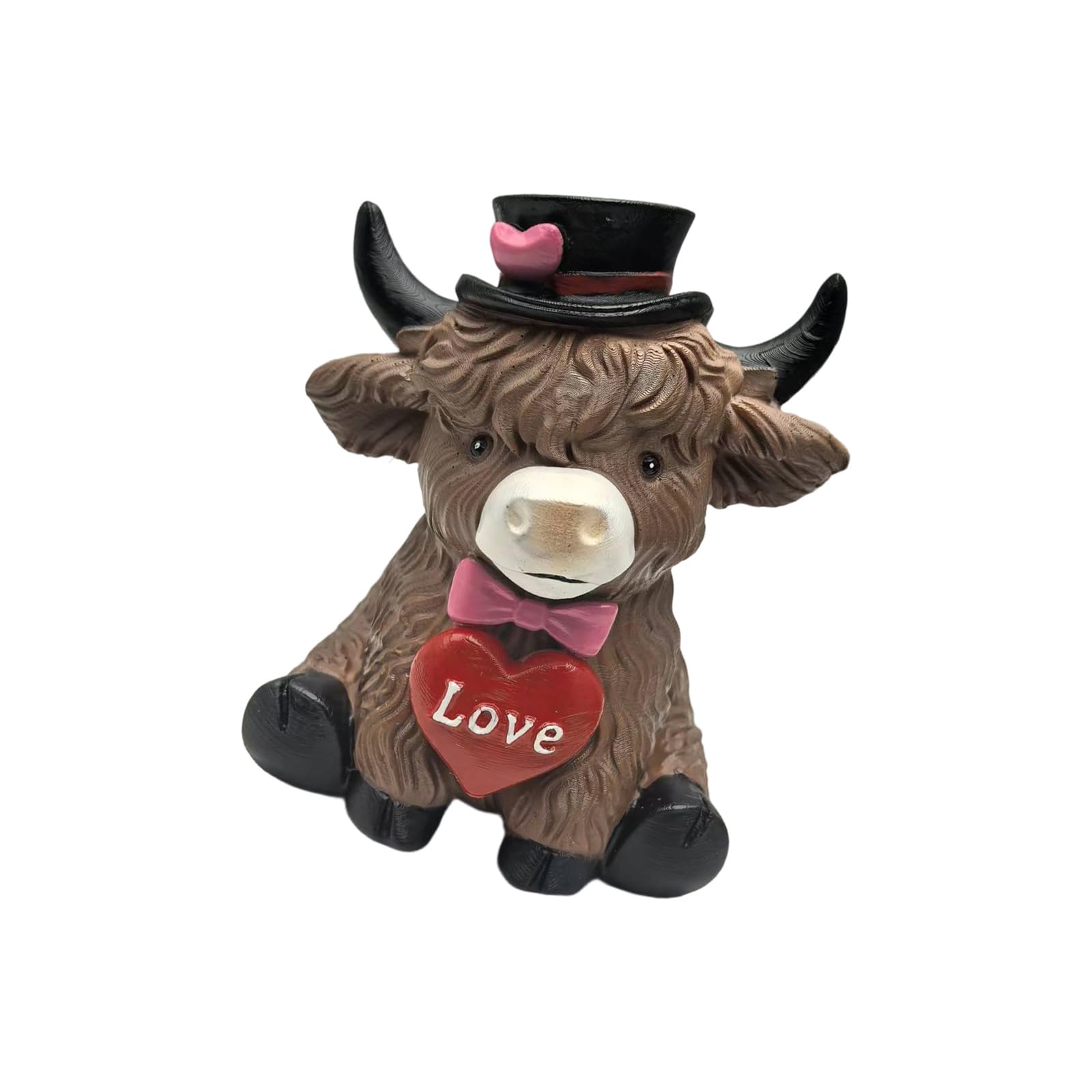 Nucelit Day Resin Sculpture with Heart Rose for Desk Ornament Love Heart High Cow Figurine