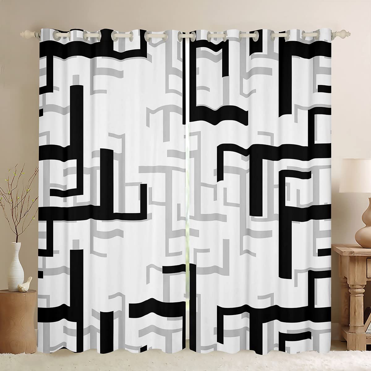 Black Geometric Stripes Curtains Abstract Art Window Curtains for Bedroom Living Room for Kids Boys Girls Modern Luxury Window Drapes Soft Window Treatments W66*L72 โ image 1