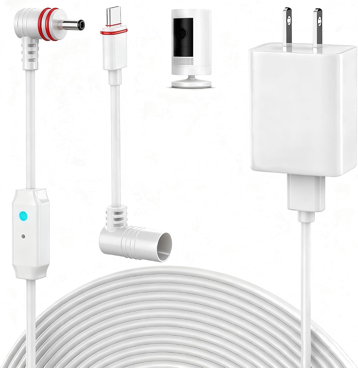 25FT Power Cord Compatible with Ring Spotlight Cam Pro(Battery), Stick Up Cam Battery, Plug-in/Stick up Cam Pro/RingTilt Indoor Cam,10W Ring Cable with Light DC Port & Type C Port (White)