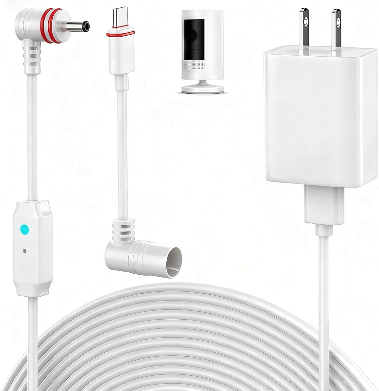 25FT Power Cord Compatible with Ring Spotlight Cam Pro(Battery), Stick Up Cam Battery, Plug-in/Stick up Cam Pro/RingTilt Indoor Cam,10W Ring Cable with Light DC Port & Type C Port (White)