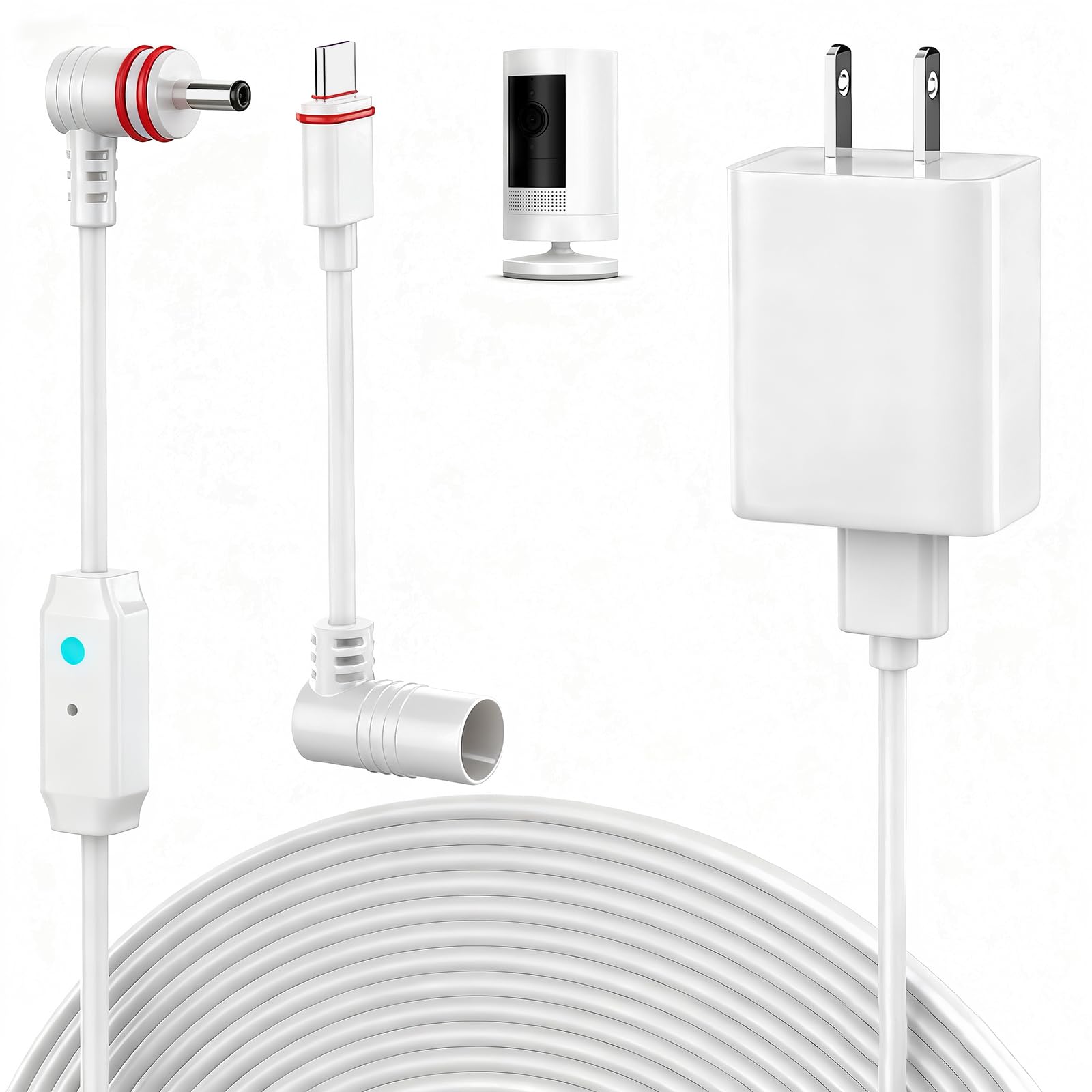 Photo 1 of 25FT Power Cord Compatible with Ring Spotlight Cam Pro(Battery), Stick Up Cam Battery, Plug-in/Stick up Cam Pro/RingTilt Indoor Cam,10W Ring Cable with Light DC Port & Type C Port (White)