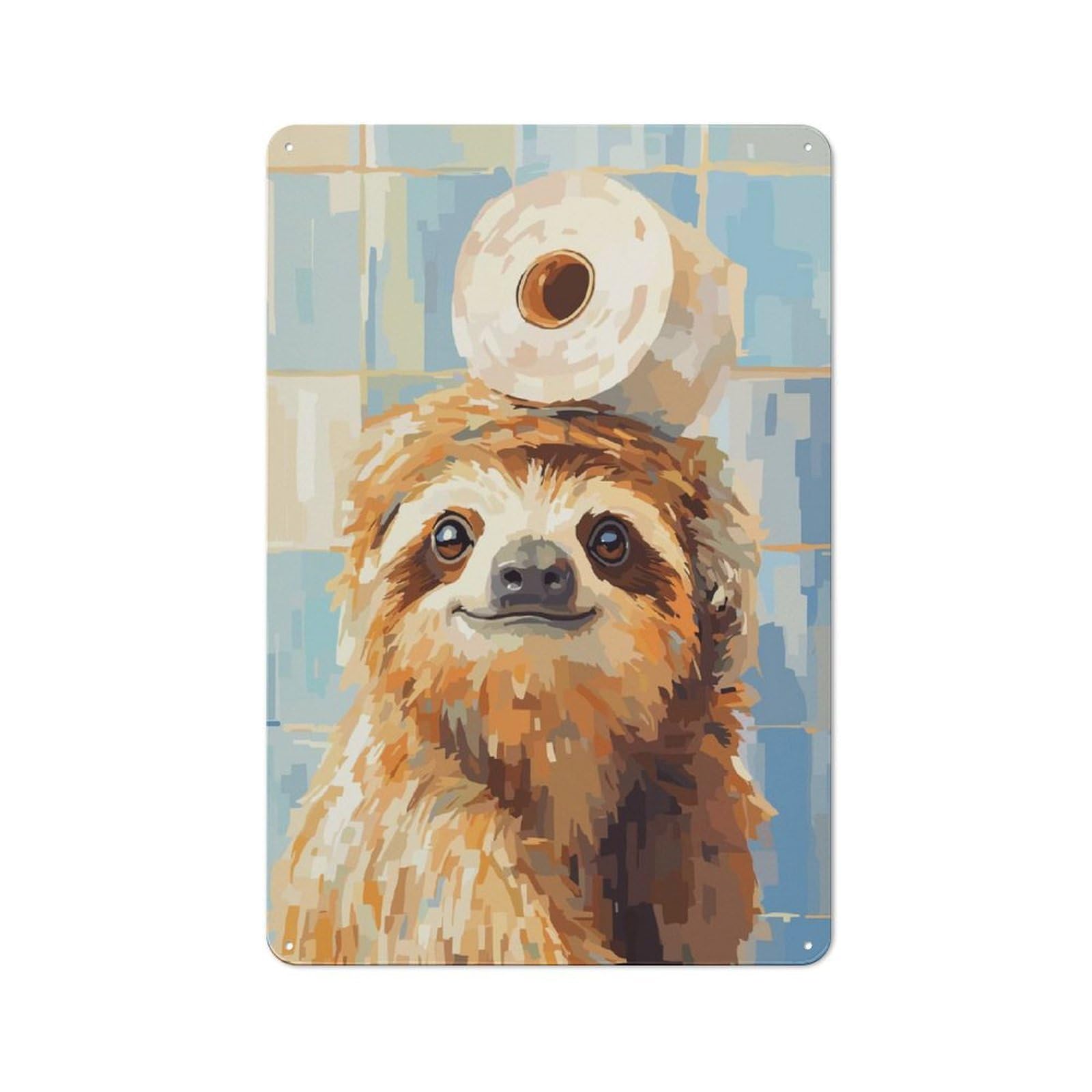 Junmoney Style-16 Kitchen Metal Sign With Sloth With Toilet Paper On Head Design 30X20cm, Cosy Kitchen Wall Decor For Coffee Bar, Kitchen, Bistro Or Tea Corner
