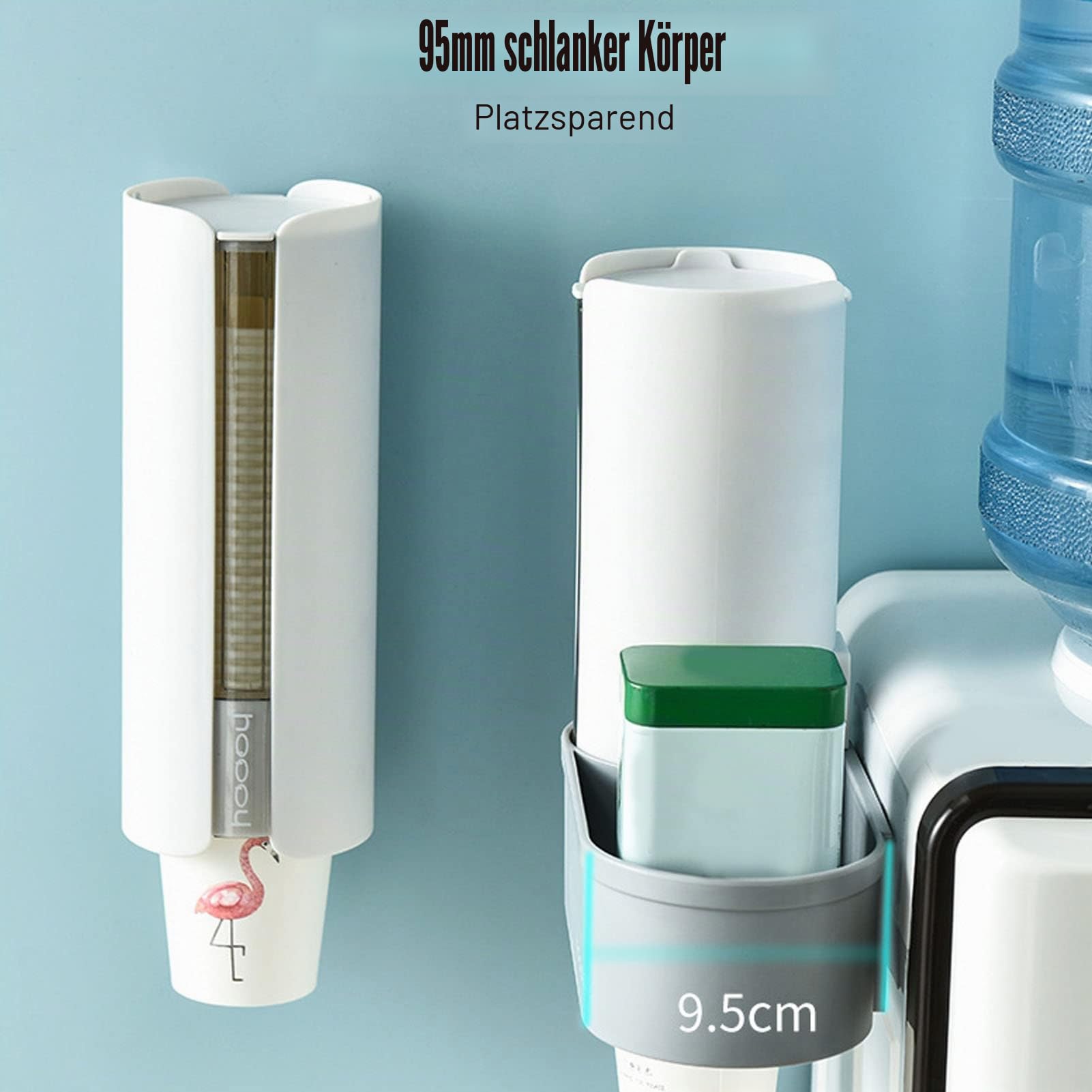 Einweg-Becherspender, Staubdichter Getränkebecherspender aus Kunststoff, Becherhalter für Plastik- oder Pappbecher, an der Wand Montierter Wasserkühler-Becherspender(Weiß)