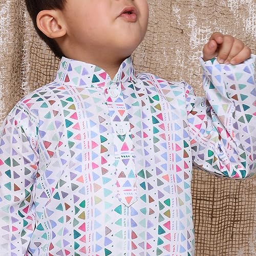 Image of AJ DEZINES Kids Cotton Printed Kurta Pyjama Set For Boys